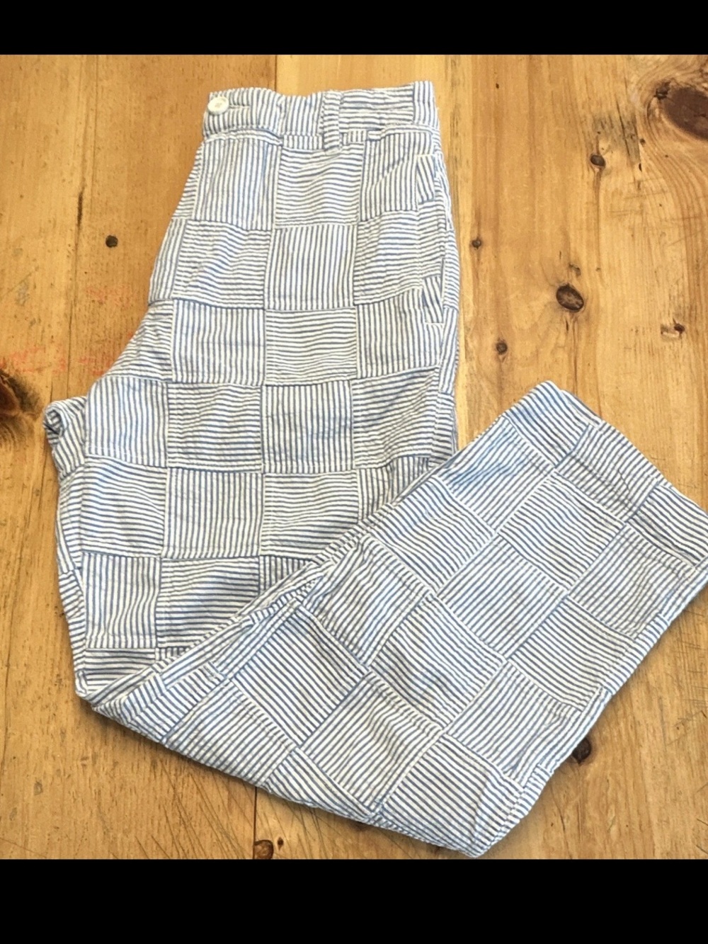 Urban Outfitters Size 30 Blue/White Striped Seersucker High Rise Patchwork Block
